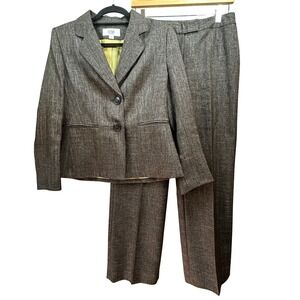 Le Suit Petite Brown Textured 2 Button Blazer and Straight Leg Pants Suit Set 6P